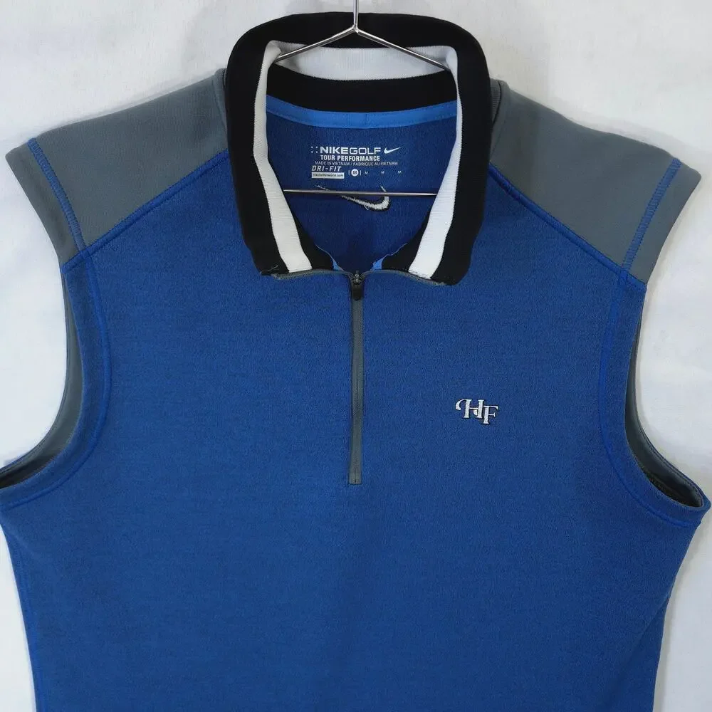 Nike Golf Vest Mens M Blue Gray Tour Performance Dri Fit Half Zip HF Embroidered